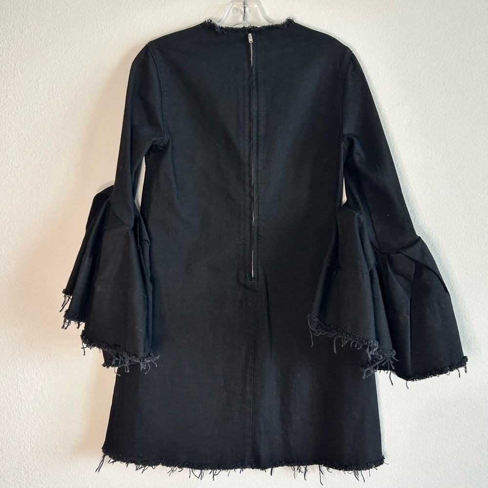 Marques Almeida Black Denim Frayed Mini Dress Medium Ruffle Cuffs - Picture 3 of 10